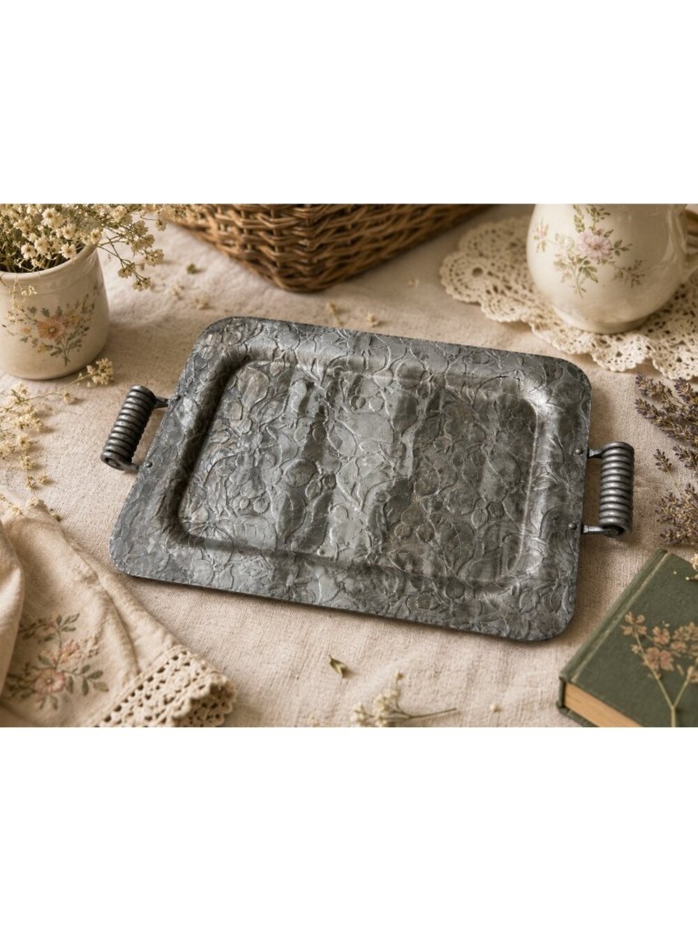 Vintage Rodney Kent MCM Floral Hammered Aluminum Serving Tray Krischer Floral
